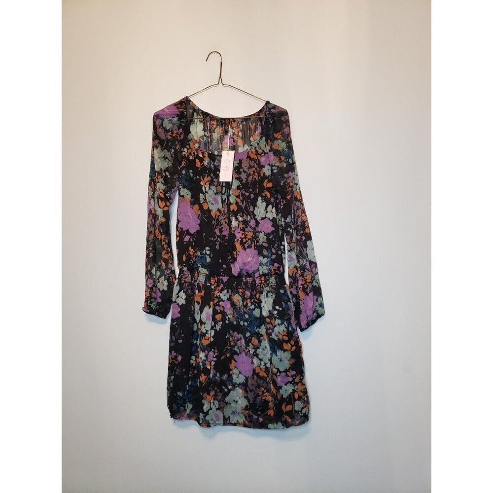 Jessica Simpson Women Sz S Dress Long Sleeve Floral Multicolor Scoop Knee Length - Picture 1 of 7